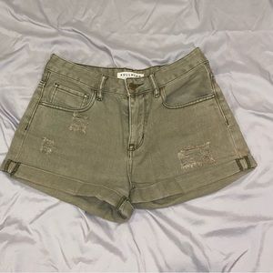 PacSun Bullhead Denim Olive Green Ripped Hi-Rise Shorts
